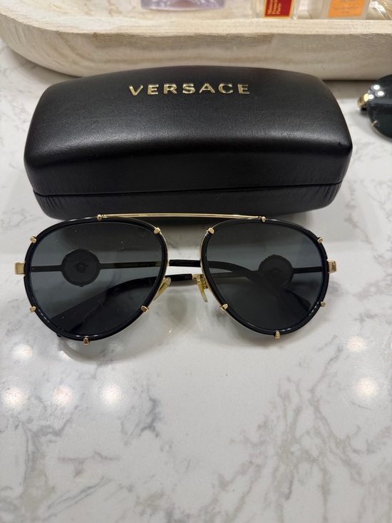 Versace Accessories - Versace Black & Gold Studded Aviator Sunglasses